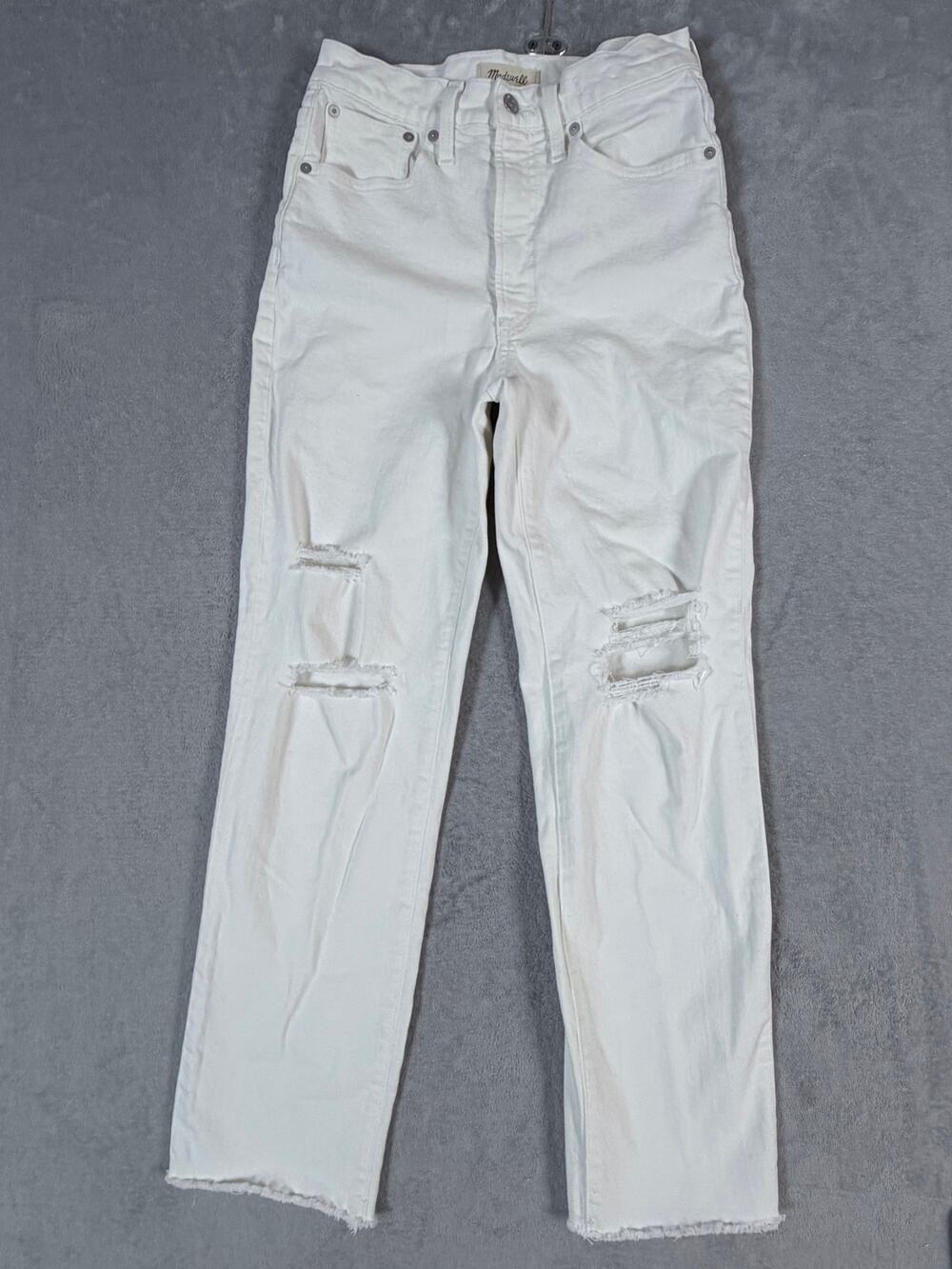 Madewell The Perfect Vintage Straight Jeans Size 26 White Distressed